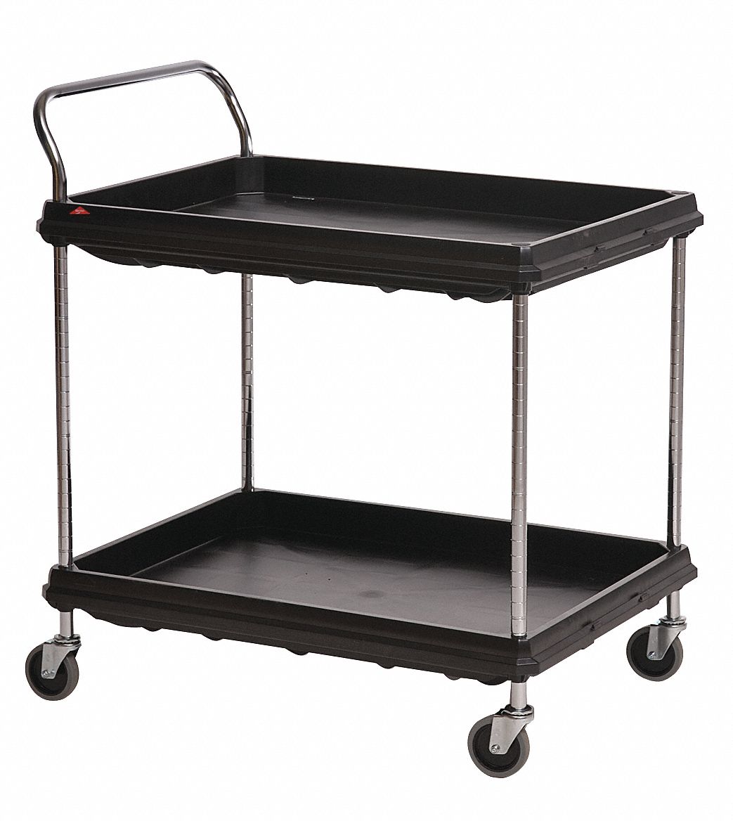 UTILITY CART WITH DEEP LIPPED PLASTIC SHELVES, 400 LB LOAD CAPACITY, 39½ X 27 IN, BLACK