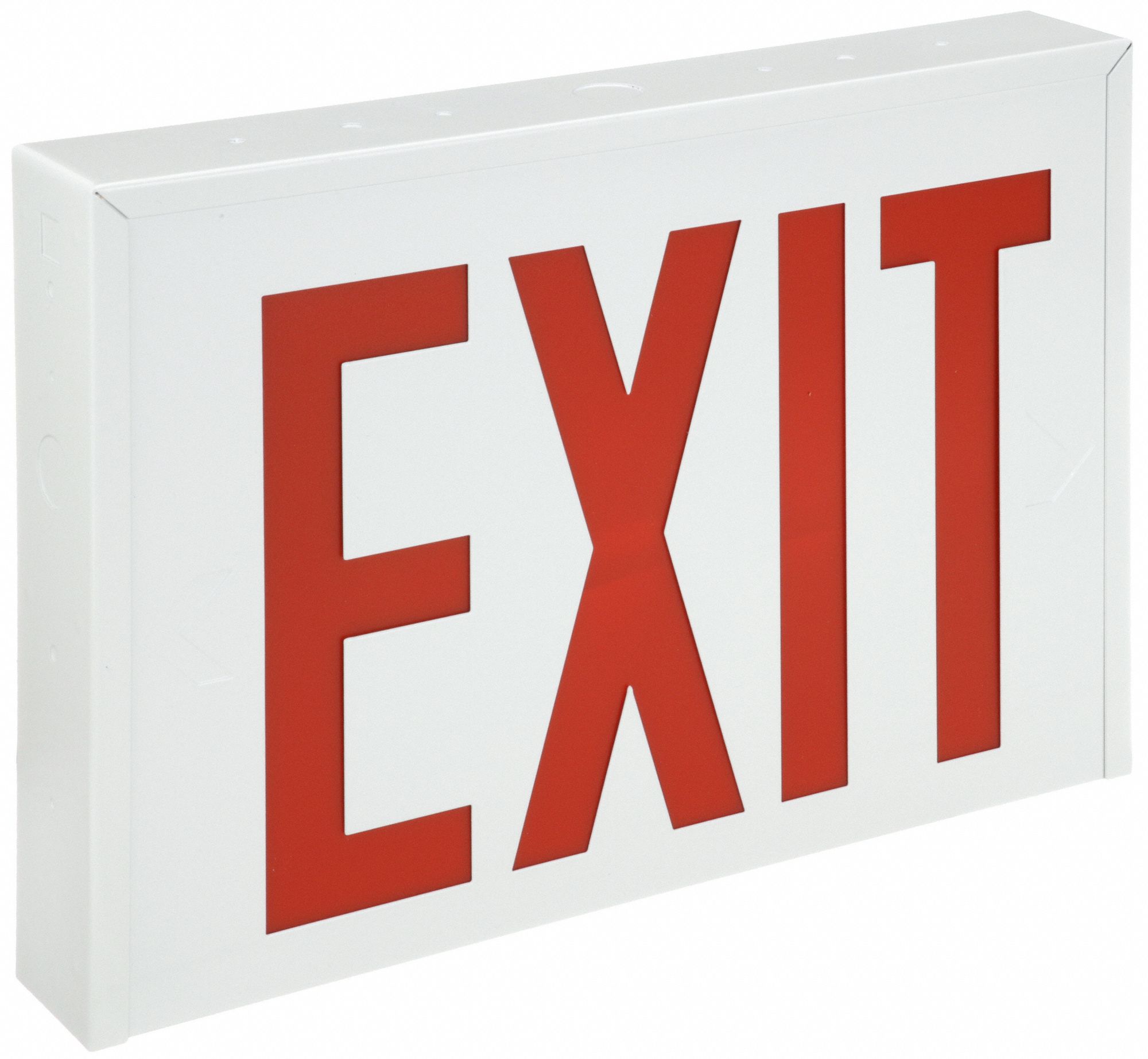 Exit Sign: Emergency Battery Backup, LED, White, Red, 1 Faces, Ceiling, Nickel Cadmium, 120/277 V AC