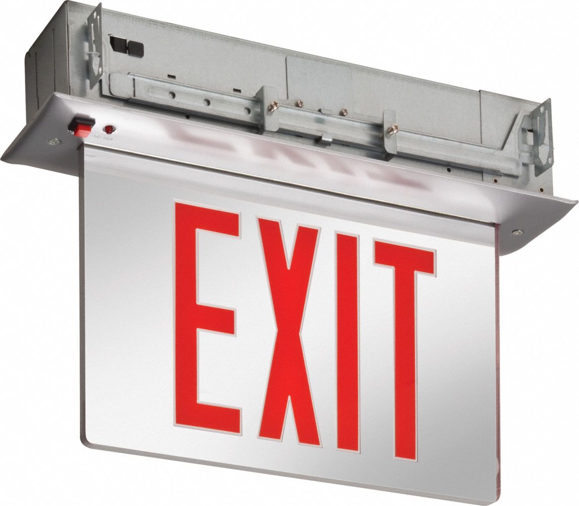 LITHONIA LIGHTING Edgelit Exit Sign 1 Faces, Red, Aluminum, Universal Field Selectable