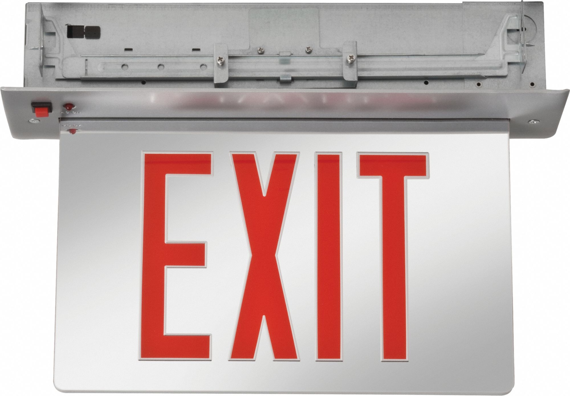 LITHONIA LIGHTING Edgelit Exit Sign 2 Faces, Red, Aluminum, Universal