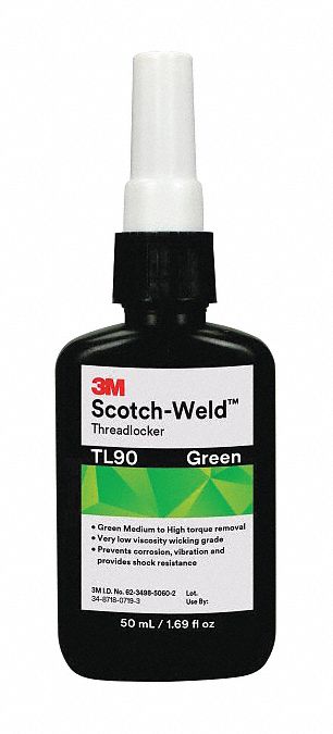 Medium-Strength Threadlocker, Green, 50mL - Grainger