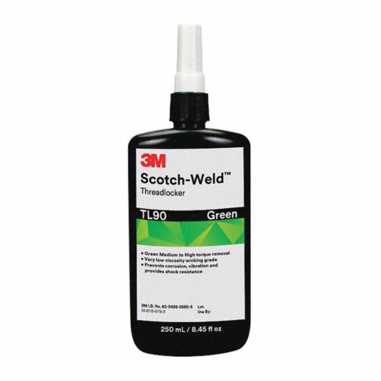SCOTCHWELD MediumStrength Threadlocker, Green, 250mL Bottle, PK 2