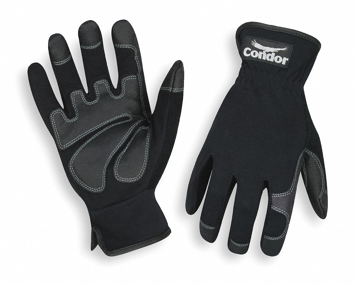 CONDOR, Clarino/PVC Grip/Wear Panels, Black, Mechanics Gloves - 2XRR8 ...