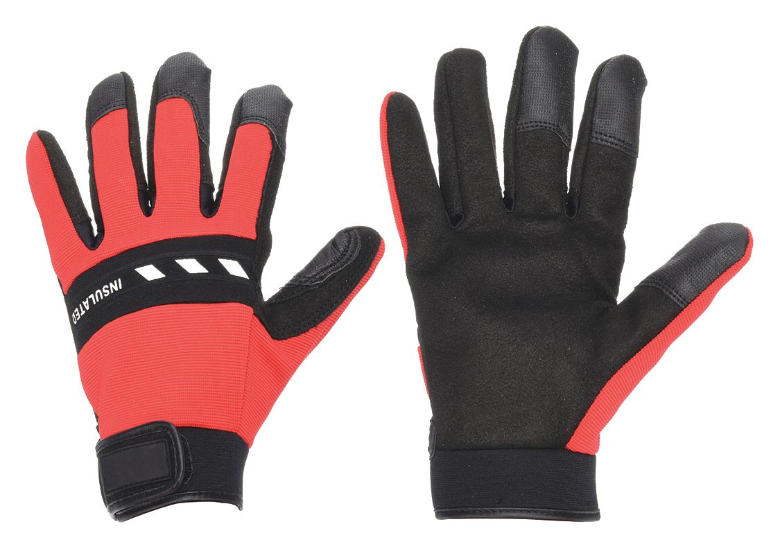 COLD PROTECTION MECHANICS GLOVES, M, SYNTHETIC LEATHER/NYLON, RED/BLACK