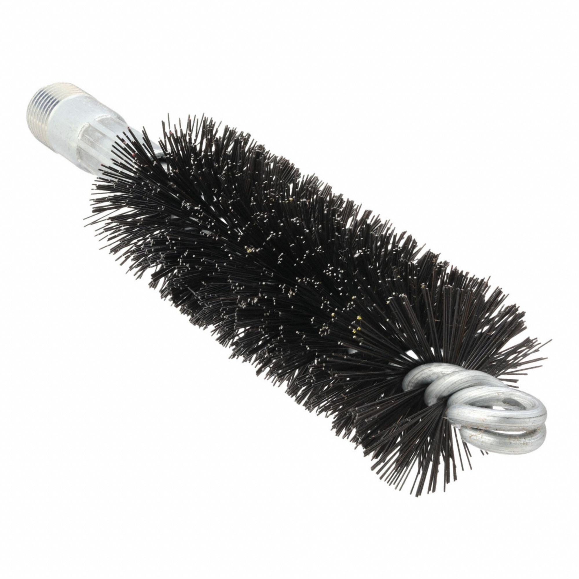Flue Brush: 1/4"-28 Male, 1 1/4 in Overall Dia, 4 1/2 in Brush Lg, Double Spiral, Double Stem, Steel