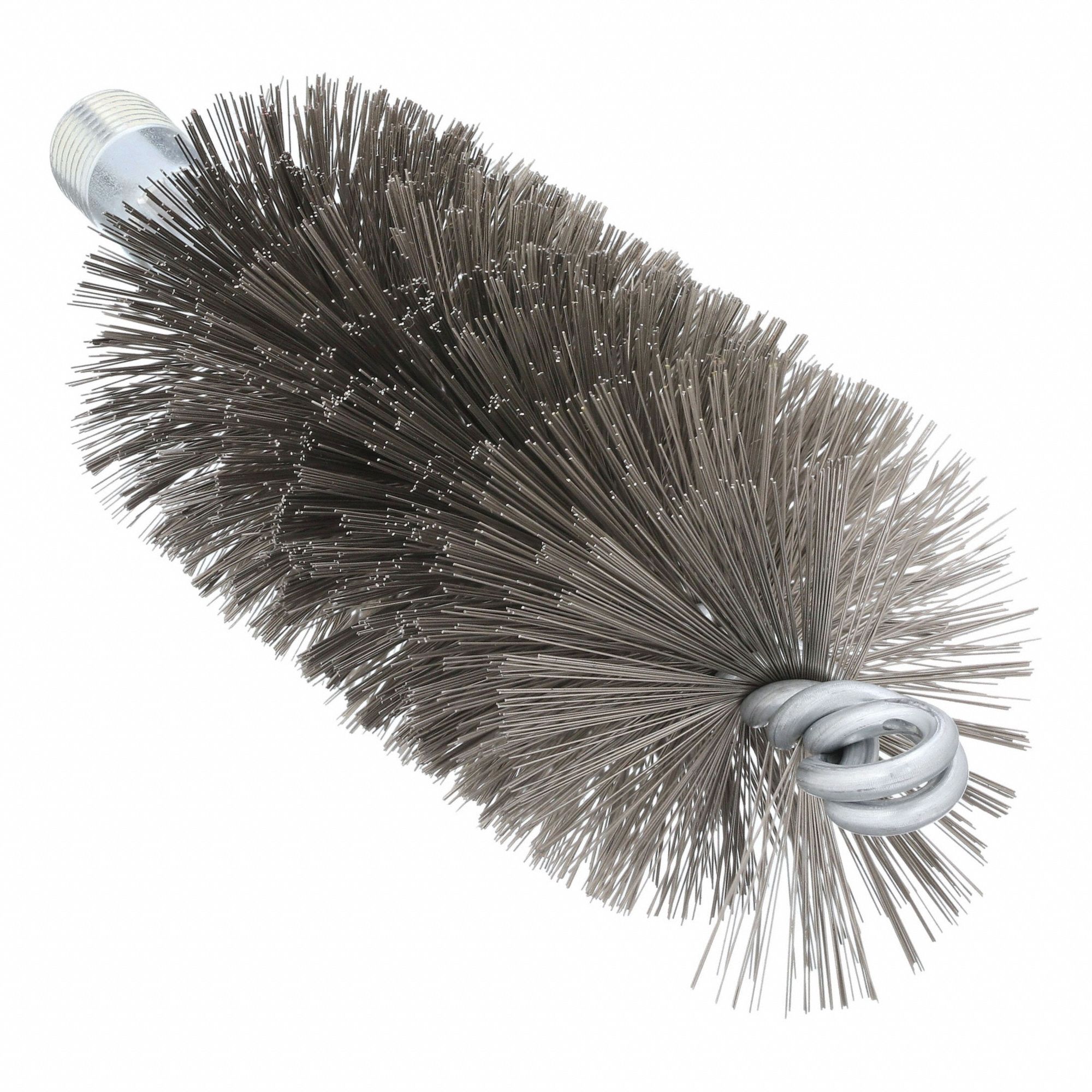 Flue Brush: 1/4"-28 Male, 2 in Overall Dia, 4 1/2 in Brush Lg, Double Spiral, Double Stem