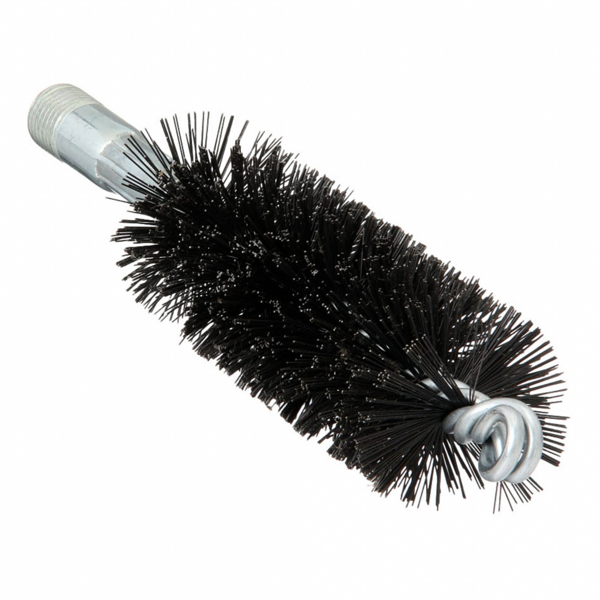 Flue Brush: 1/4"-28 Male, 1 1/2 in Overall Dia, 4 1/2 in Brush Lg, Double Spiral, Double Stem, Steel