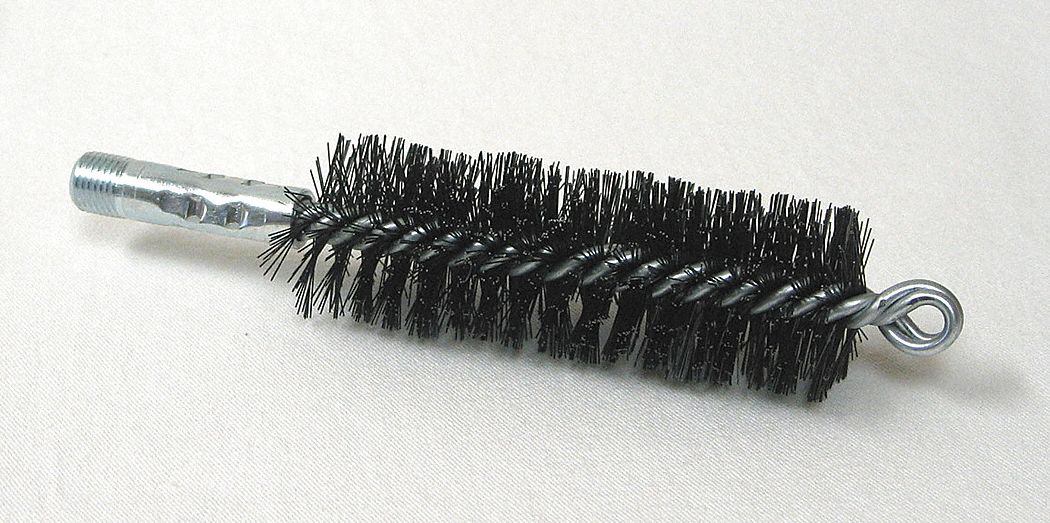FLUE BRUSH, ¼ IN MALE THREADED CONNECTION, 1½ IN DIAMETER, 4½ IN BRUSH L, TEMPERED STEEL