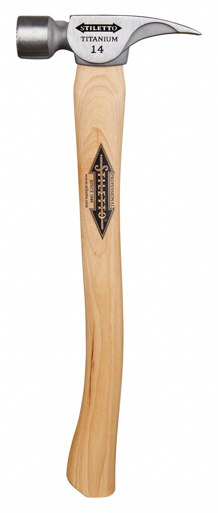 STILETTO Straight Claw Hammer Titanium, Plain Grip, Wood Handle, 14 oz