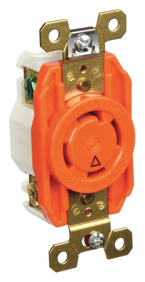 Locking Receptacle: L14-30R, 30 A, 125/250V AC, Orange, 3 Poles