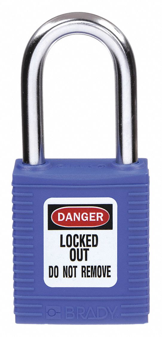 LOCKOUT PADLOCK, KEYED DIFFERENT, NYLON, STANDARD BODY, HARDENED STEEL, BLUE