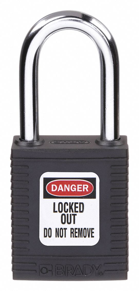 LOCKOUT PADLOCK, KEYED DIFFERENT, NYLON, STANDARD BODY, HARDENED STEEL, BLACK