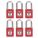 LOCKOUT PADLOCK, KEYED DIFFERENT, NYLON, STANDARD BODY, HARDENED STEEL, RED, 6 PK