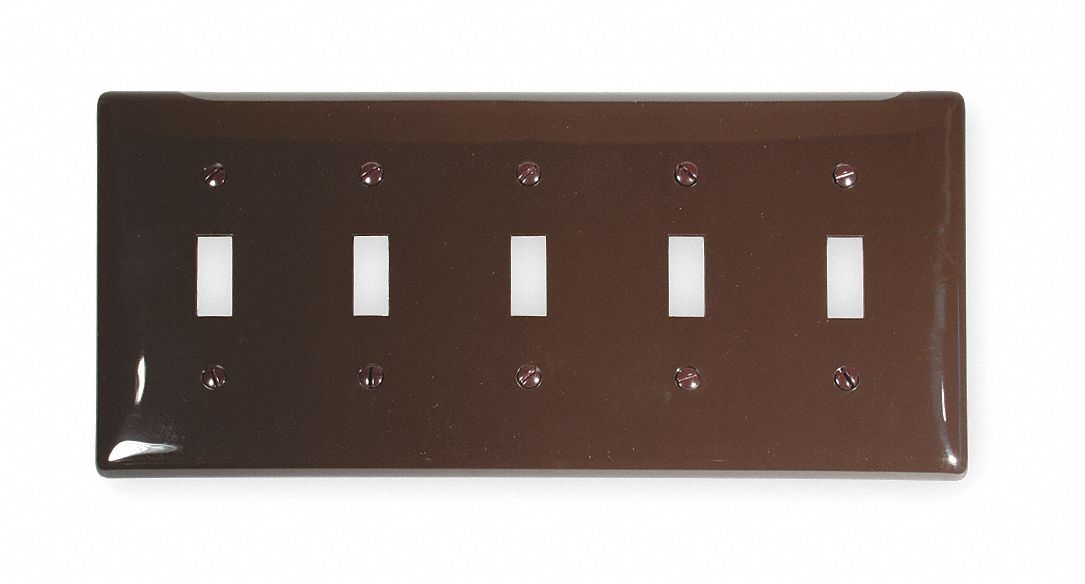 HUBBELL WIRING DEVICEKELLEMS Toggle Switch Wall Plate 5 Gangs, Std, Light Almond, Nylon
