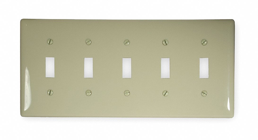 HUBBELL WIRING DEVICEKELLEMS Toggle Switch Wall Plate 5 Gangs, Std, Ivory, Nylon 2XVD2NP5I