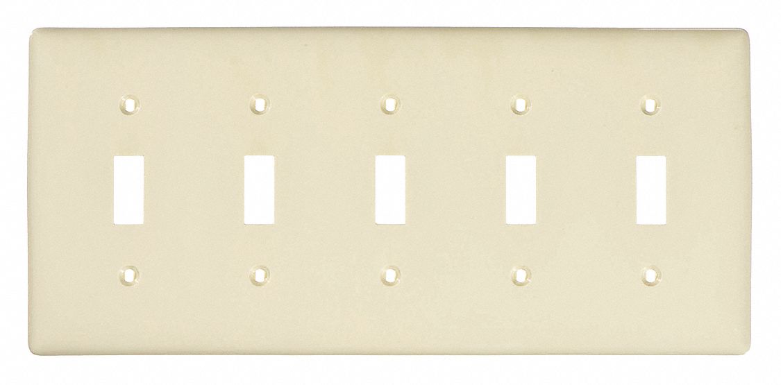 Toggle Switch Wall Plate 5 Gangs, Std, Ivory, Nylon Grainger