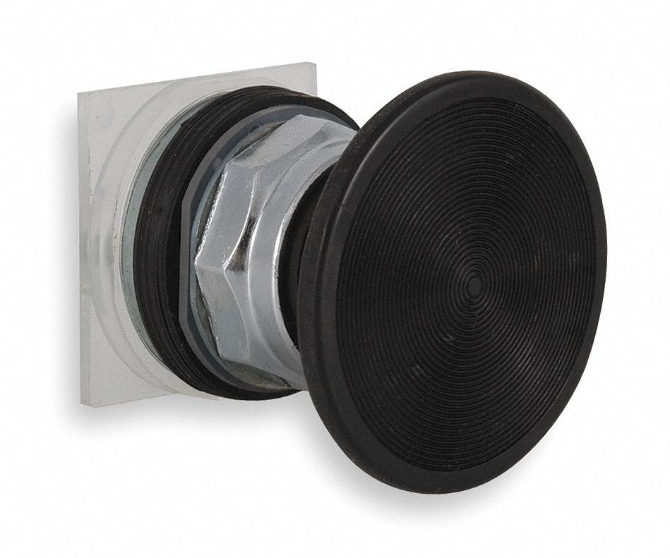 Mushroom Head Push Button: Black, 30 mm Mounting Size, Metallic, Maintained