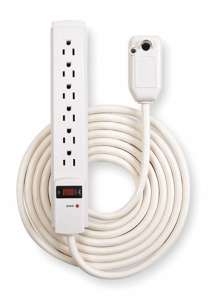 Surge Protector Outlet Strip, 6 Total Number of Outlets, White, 12 ft ...