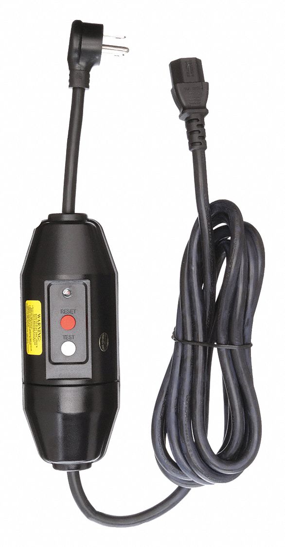 GFCI: Auto Reset, 9 ft Lg, 16/3, 5-15P Plug, 15 A Current, 125V AC, Black, SJTW