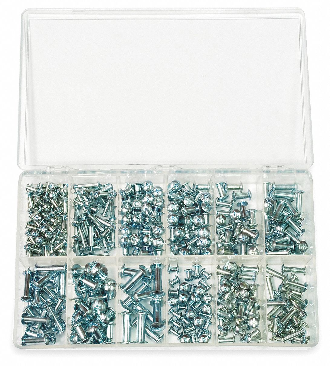 Sex Bolt Assortment: Steel, Zinc-Plated, 310 Pieces, 12 # of Sizes
