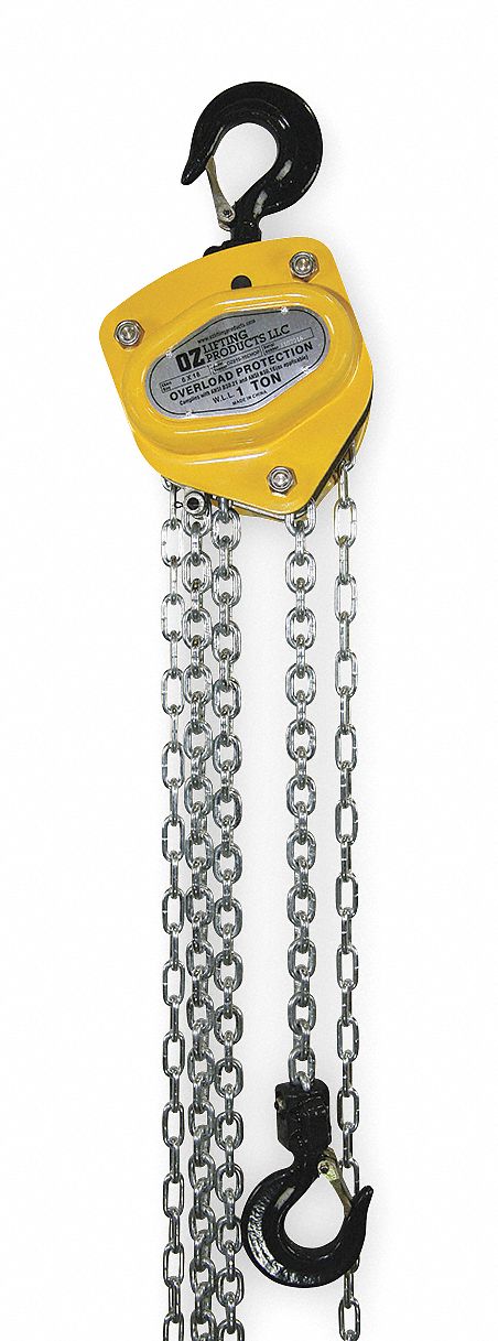 MANUAL CHAIN HOIST, HOOK MOUNTED - NO TROLLEY, 2,000 LB LIFTING CAPACITY, 1 TON
