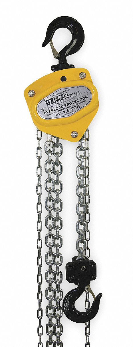 MANUAL CHAIN HOIST, HOOK MOUNTED, NO TROLLEY, 3,000 LB LIFTING CAPACITY