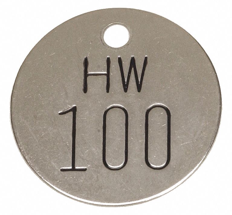 076100, Silver, Numbered Valve Tag 2YB652YB65 Grainger