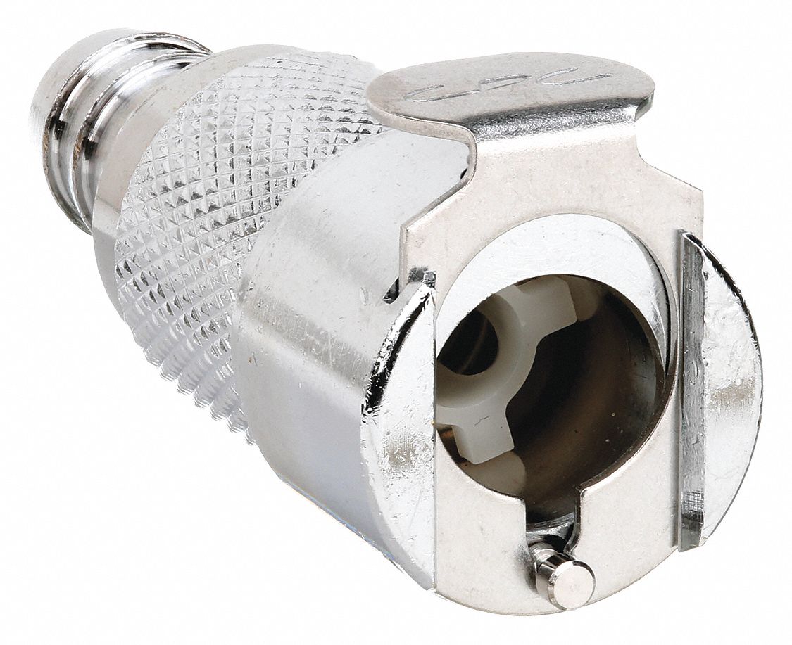 INLINE COUPLER: CHROME PLATED CA360 BRASS, ⅜ IN, BARBED X COUPLER, SHUT-OFF, 2 IN L, PLC