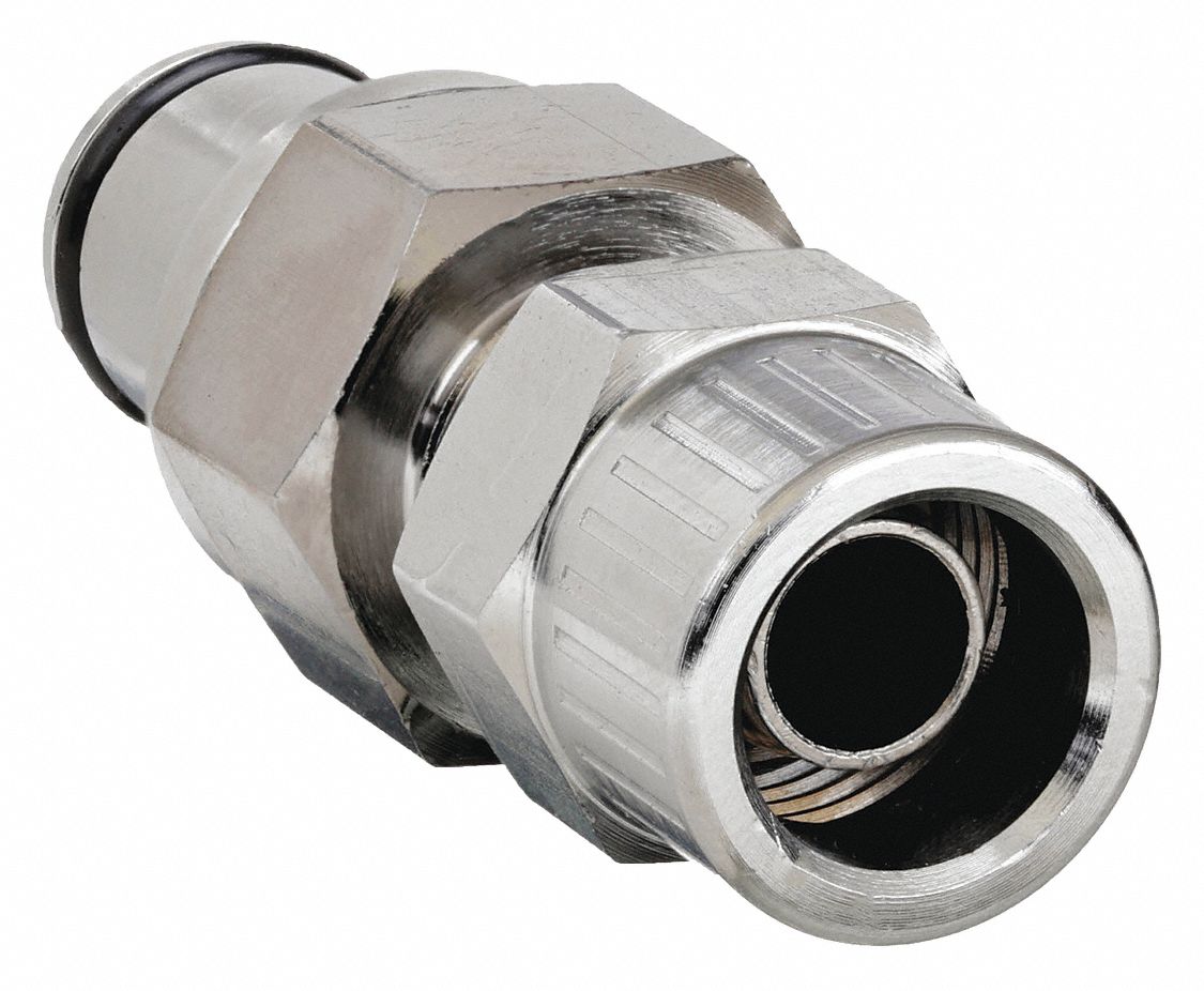 INLINE INSERT: CHROME PLATED CA360 BRASS, ¼ IN, INSERT X TUBE, SHUT-OFF, 1 27/32 IN L