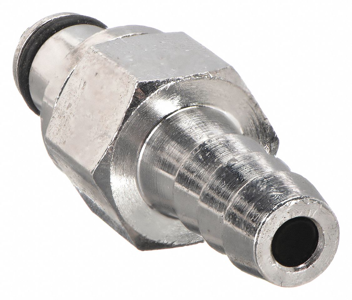 INLINE INSERT: CHROME PLATED CA360 BRASS, ⅛ IN, BARBED X INSERT, SHUT-OFF, 1 21/32 IN L