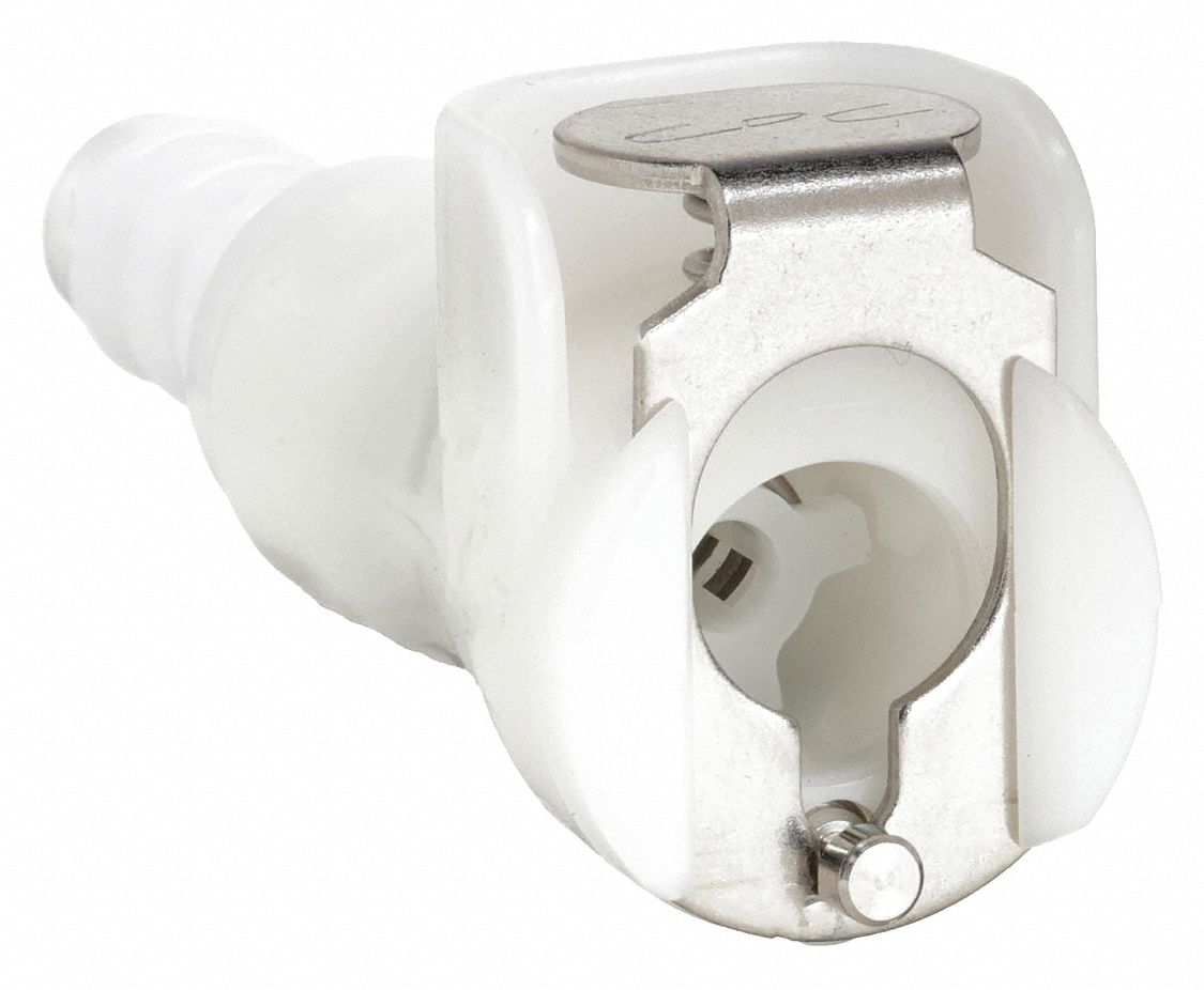 INLINE COUPLER: ACETAL, 3/16 IN, BARBED X COUPLER, FLOW-THROUGH, 1 27/32 IN L, WHITE, PMC