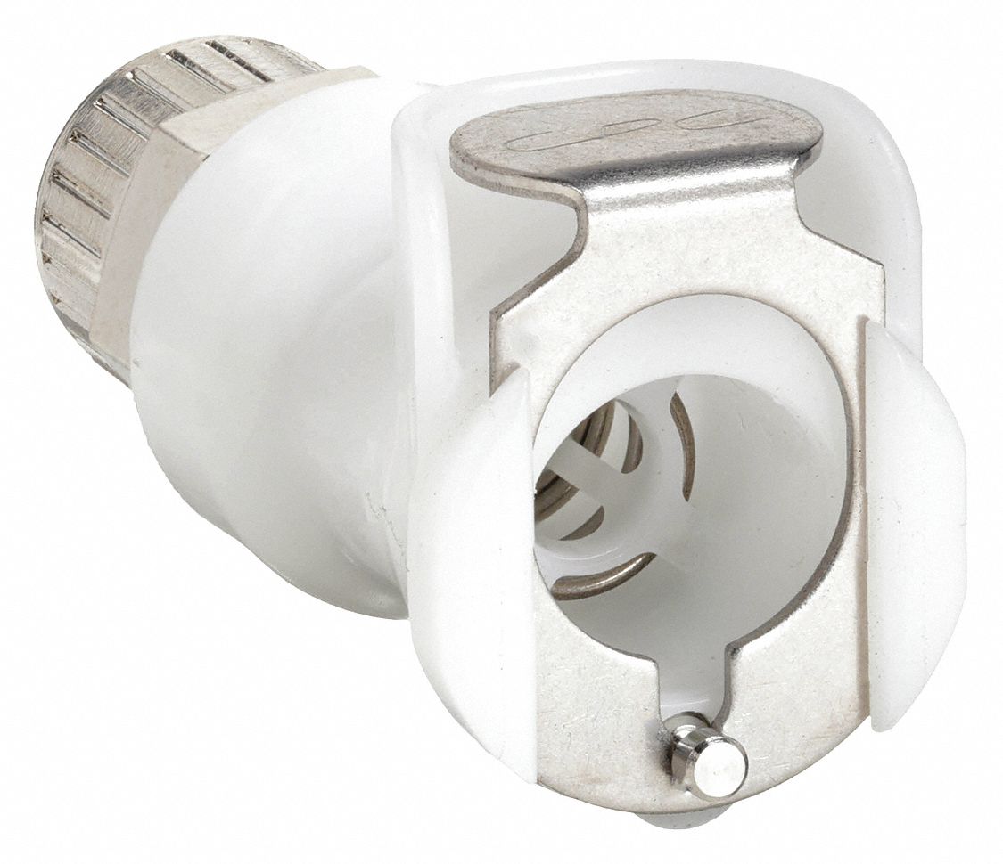 INLINE COUPLER: ACETAL, ¼ IN X 17/100 IN, COUPLER X TUBE, SHUT-OFF, 1 13/16 IN L, WHITE