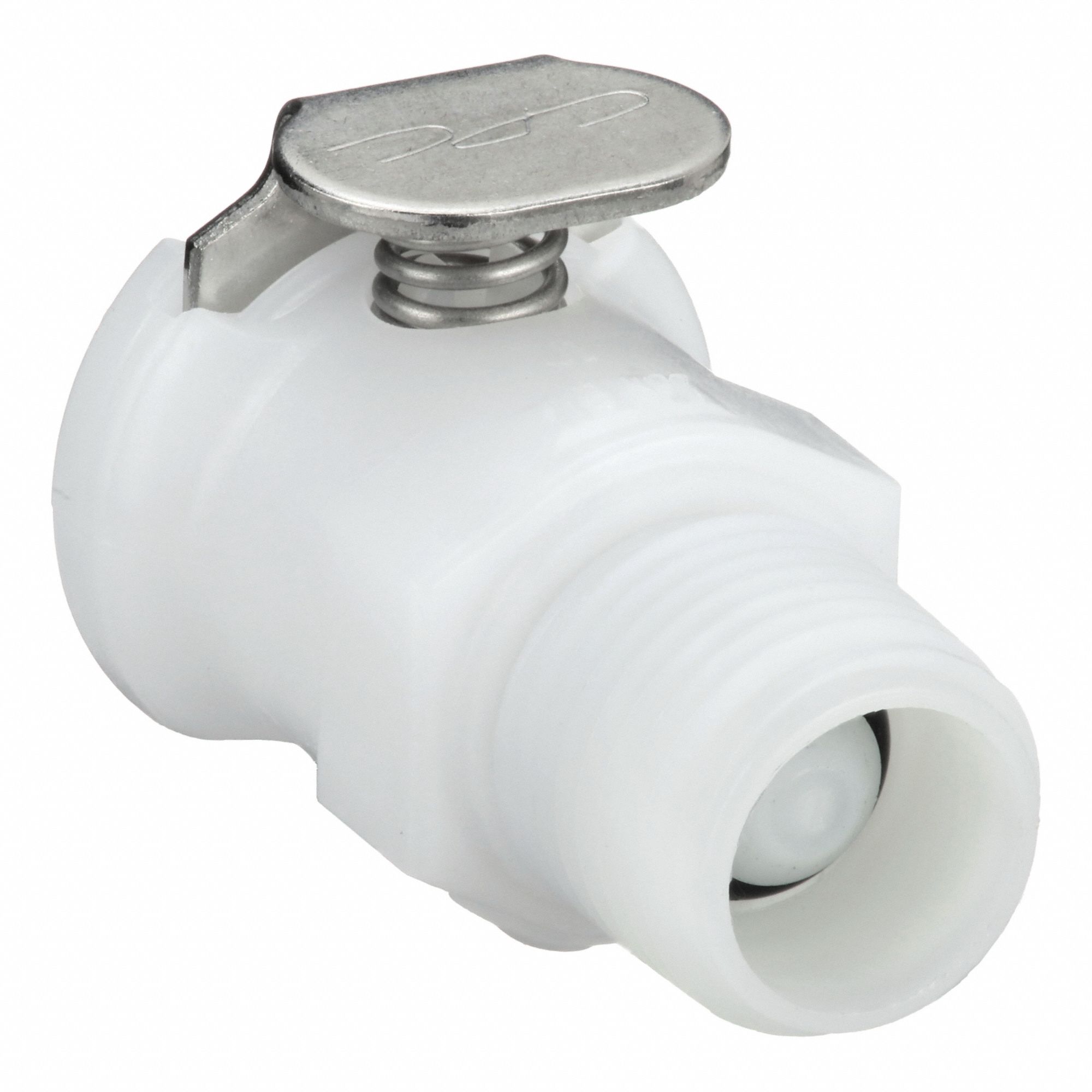 Quick Connection Coupling: Straight, 1/4 in Pipe Size, NPT x MNPT, Acetal, White