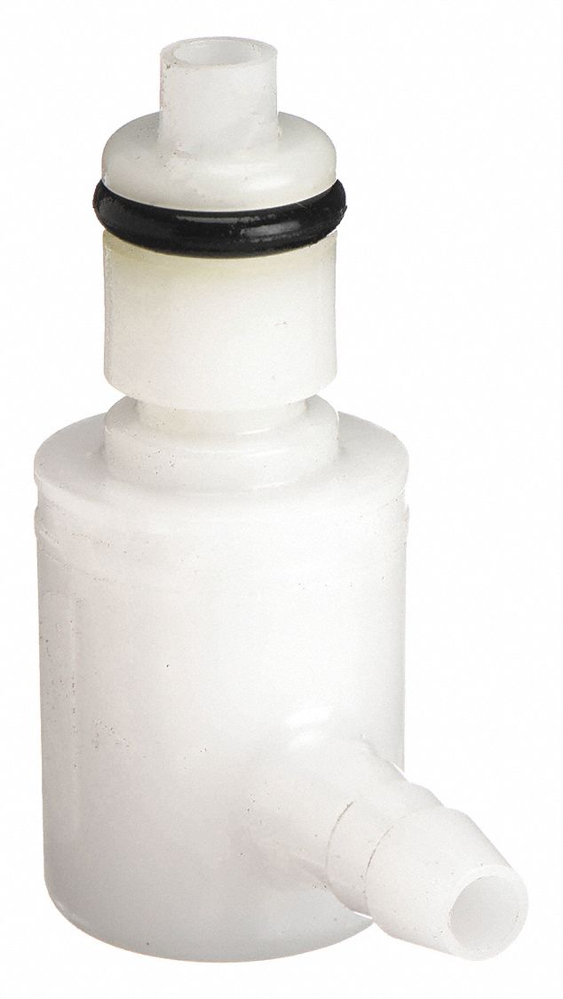 ELBOW INSERT: ACETAL, ⅛ IN, BARBED X INSERT, SHUT-OFF, 1 7/32 IN L, WHITE, PMC12
