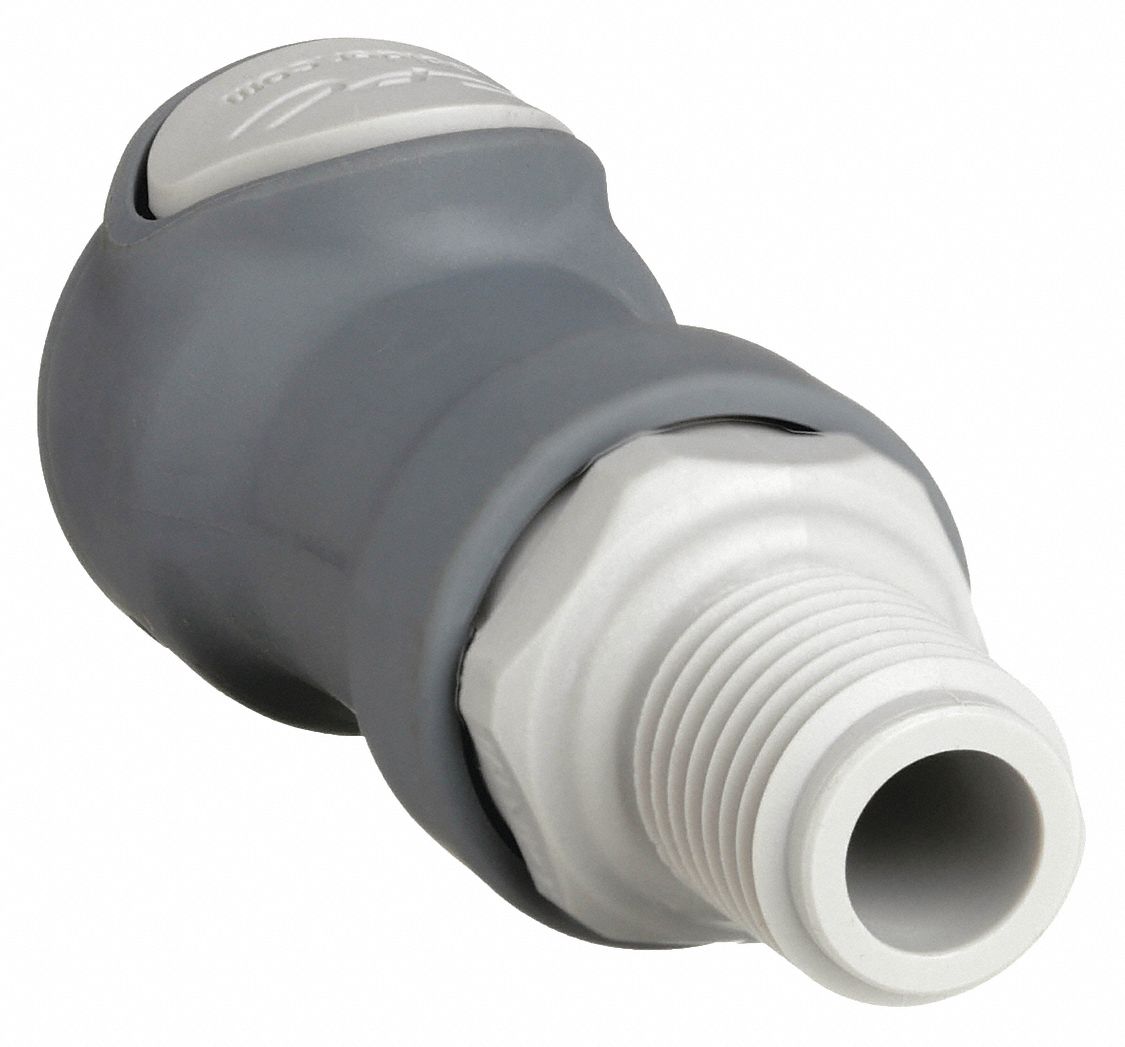 INLINE COUPLER: POLYPROPYLENE, ¼ IN PIPE SIZE, COUPLER X MNPT, SHUT-OFF, 2 5/16 IN L