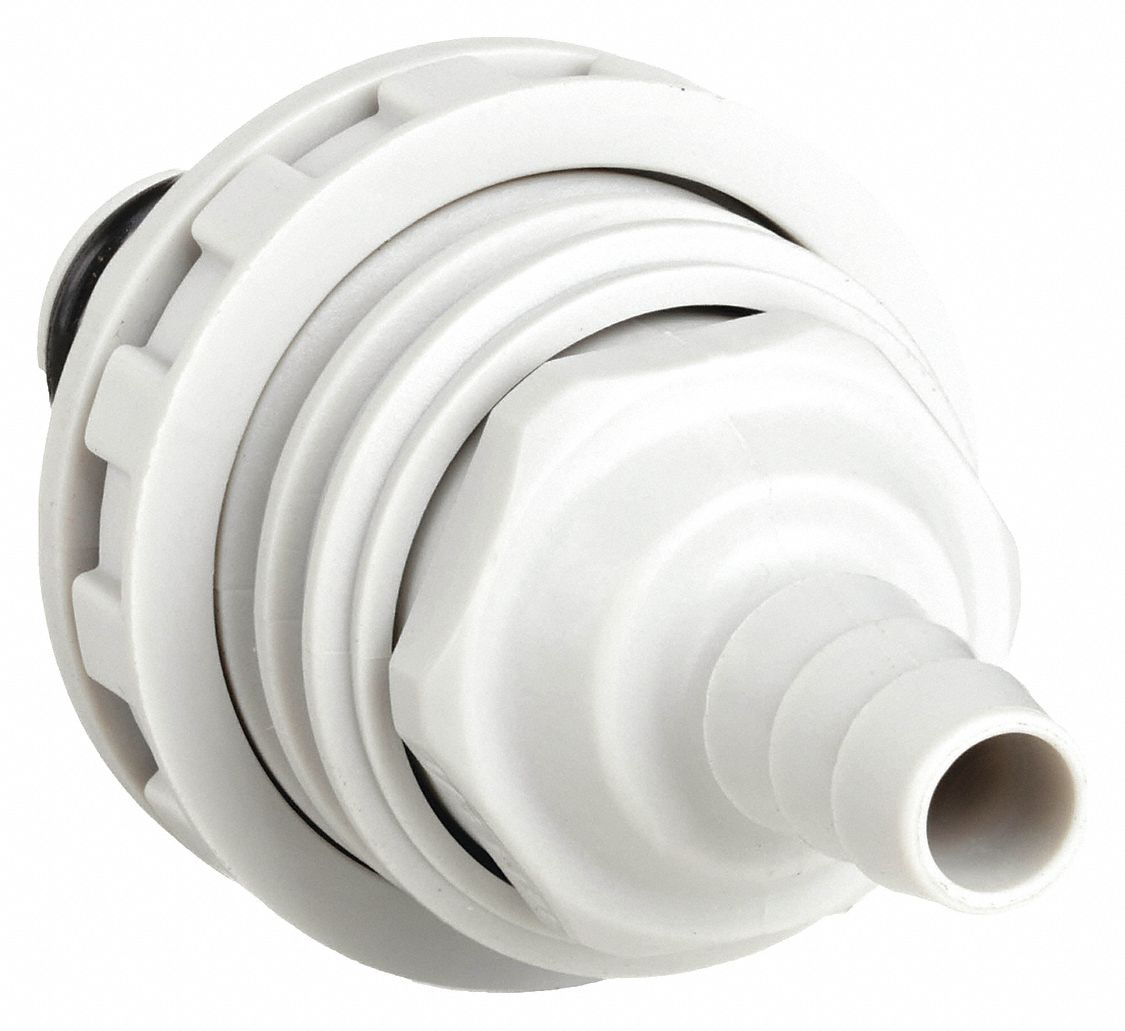PANEL MOUNT INSERT: POLYPROPYLENE, ⅛ IN, BARBED X INSERT, SHUT-OFF, 2 1/16 IN L, GREY