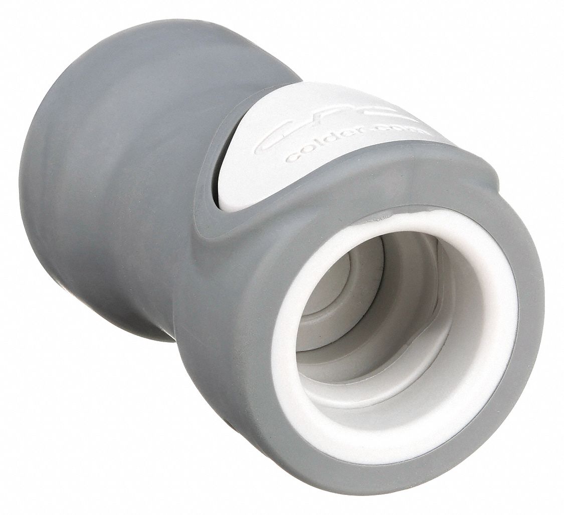 INLINE COUPLER: POLYPROPYLENE, ⅜ IN, BARBED X COUPLER, SHUT-OFF, 3 5/32 IN L, GREY, NS212