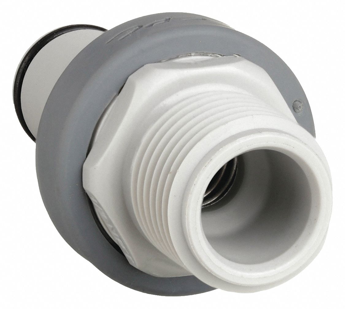 INLINE INSERT: POLYPROPYLENE, ½ IN PIPE SIZE, INSERT X MNPT, SHUT-OFF, 2 7/16 IN L, GREY