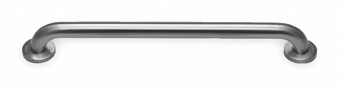 Wall Grab Bar: Straight, 36 in Lg, 1 1/2 in Dia, Stainless Steel, Satin, 250 lb Wt Capacity