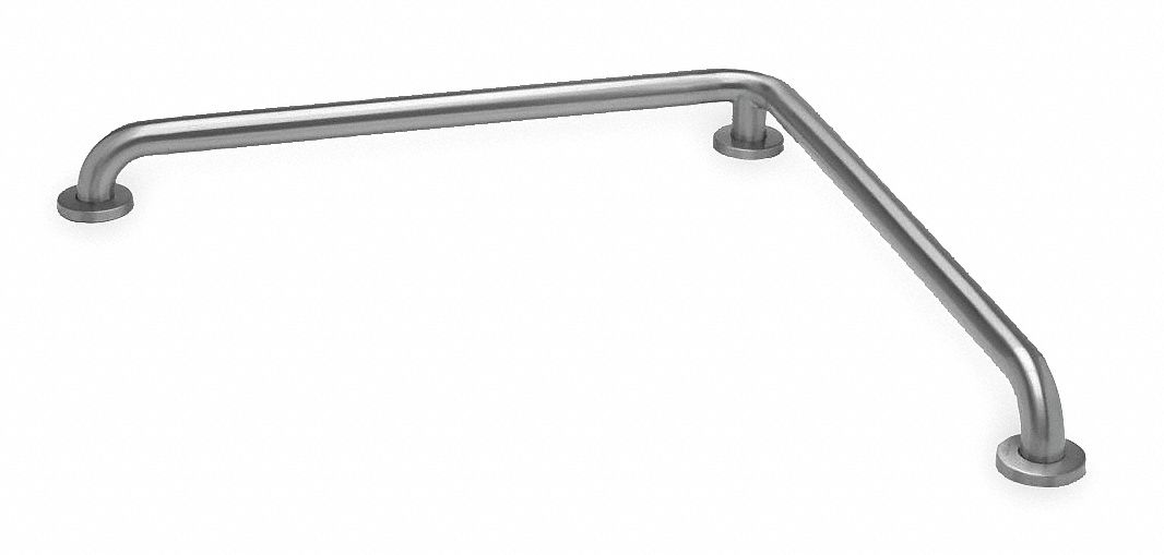 L- SHAPED GRAB BAR: ANGLED, 30 IN L, 1½ IN DIA, STAINLESS STEEL, SATIN, SILVER