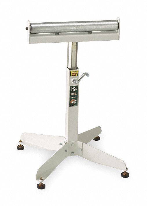 MATERIAL SUPPORT STAND, 16 IN ROLLER W, 22 IN MIN. H, 32 IN MAX. H, STEEL, WHITE