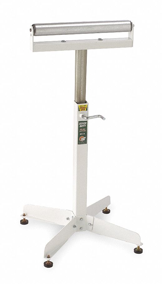 MATERIAL SUPPORT STAND, 16 IN ROLLER W, 28 IN MIN. H, 47½ IN MAX. H, STEEL