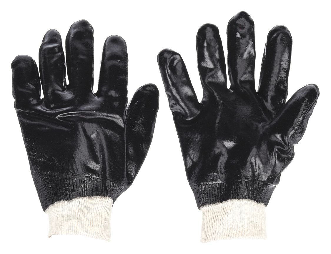 COATED GLOVES,PVC/CTTN JERSEY,L,BLACK,PR