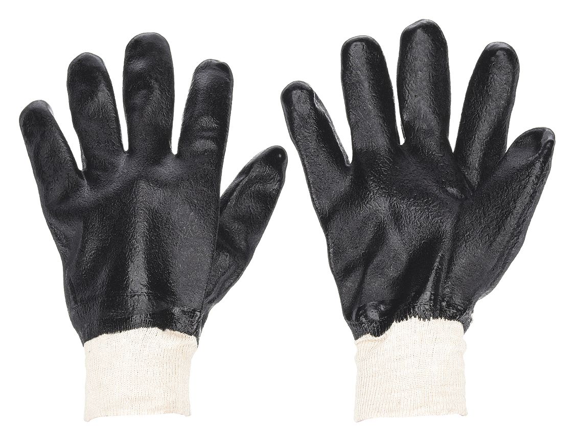 COATED GLOVES,PVC/CTTN JERSEY,L,BLACK,PR