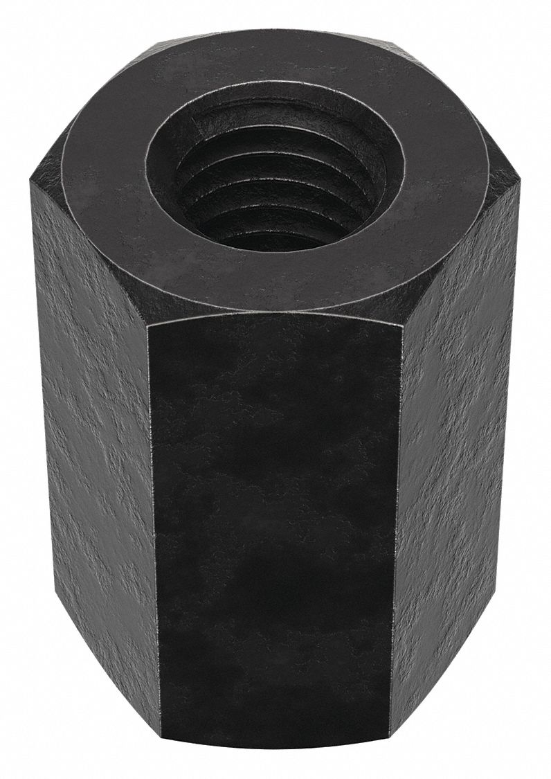 Coupling Nut: Black Oxide, Grade 5, Steel, 5/8"-11 Thread, 1 1/16 in Hex Wd, 1 5/8 in Lg