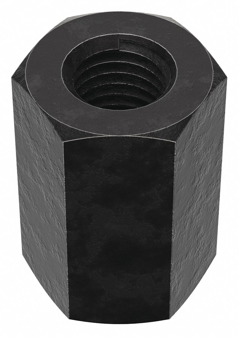 Coupling Nut: Black Oxide, Grade 5, Steel, 3/4"-10 Thread, 1 1/4 in Hex Wd, 1 7/8 in Lg