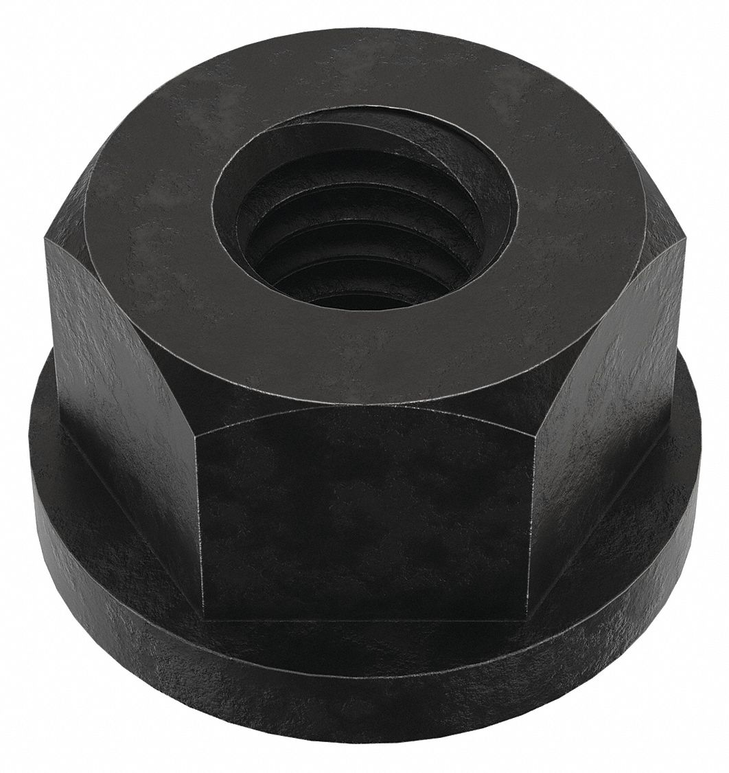 Flange Nut: 3/8"-16 Thread, Steel, 12L14, Black Oxide, 11/16 in Hex Wd, 1/2 in Hex Ht