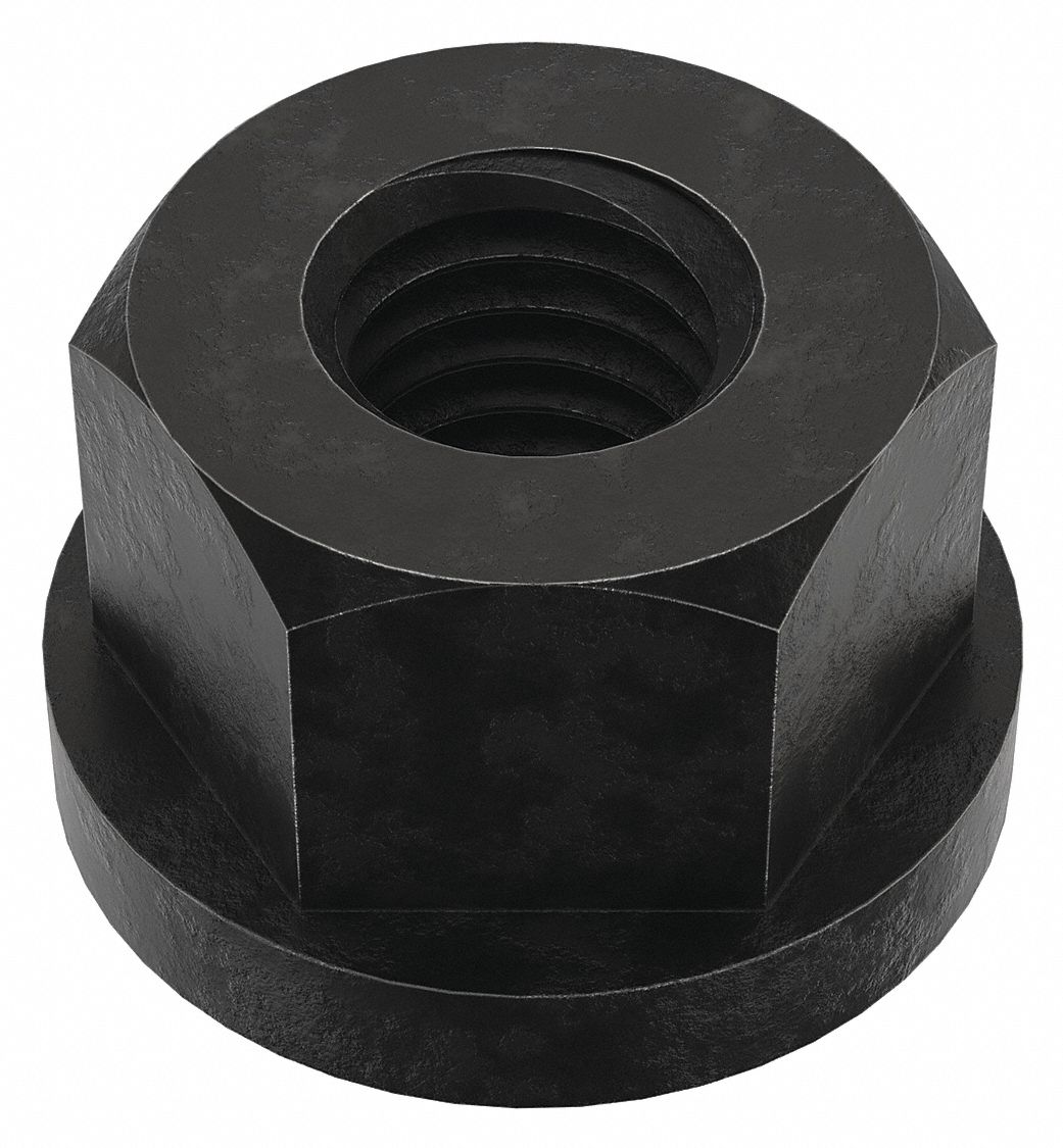 Flange Nut: 1/2"-13 Thread, Steel, 12L14, Black Oxide, 7/8 in Hex Wd, 11/16 in Hex Ht