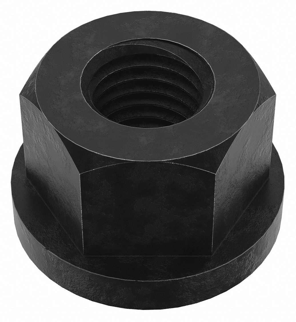 Flange Nut: 3/4"-10 Thread, Steel, 12L14, Black Oxide, 1 1/4 in Hex Wd, 1 in Hex Ht