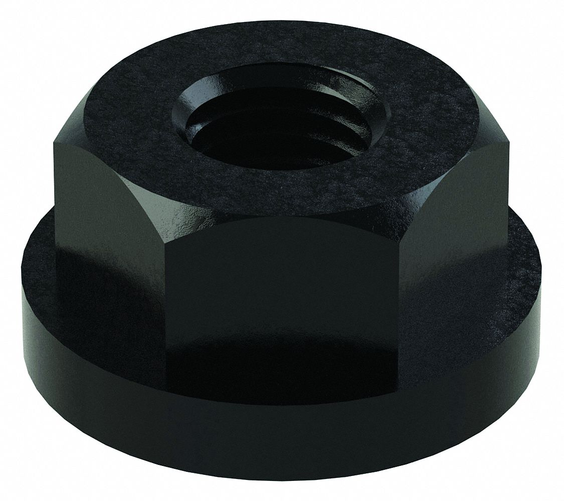 Flange Nut: 5/16"-24 Thread, Steel, 12L14, Black Oxide, 9/16 in Hex Wd, 3/8 in Hex Ht
